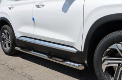 Тюнинг внедорожника Порог труба с проступью Hyundai Santa Fe 2021