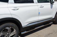 Тюнинг внедорожника Порог труба с проступью Hyundai Santa Fe 2021