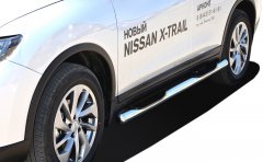 Тюнинг внедорожника Порог труба с проступью Nissan X-trail 2015 (T32) Третье поколение